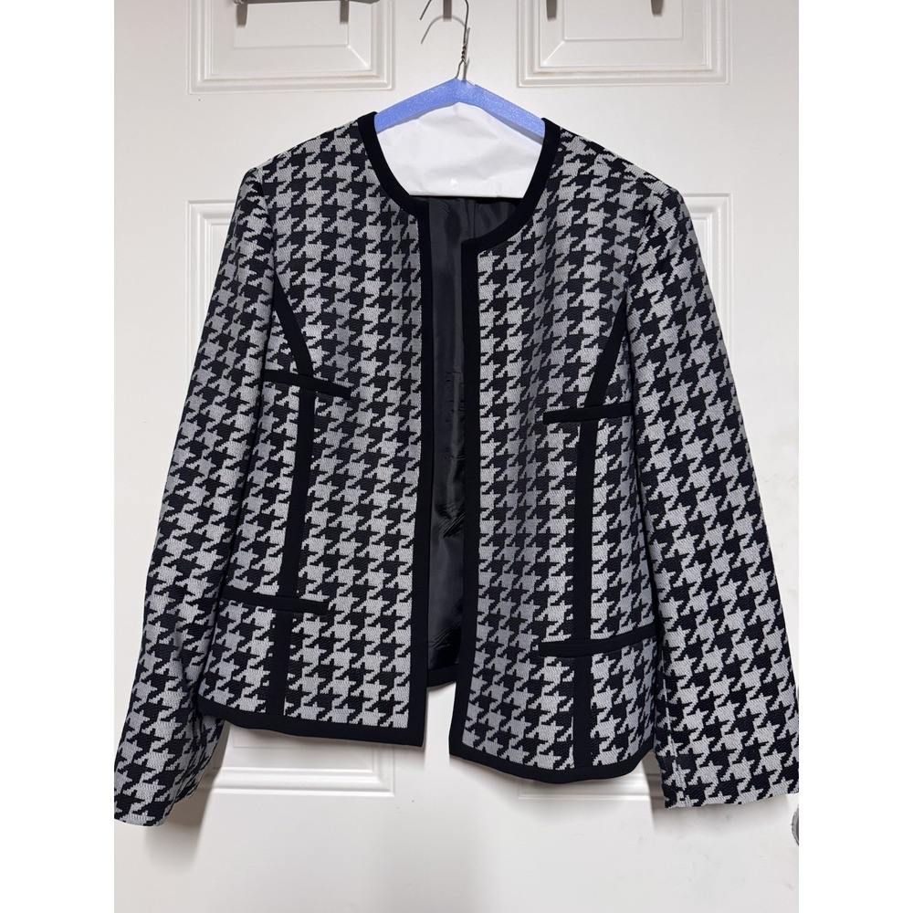 VTG Kasper Jacket Blazer Size 14 Houndstooth Jacket FauxPockets Executive